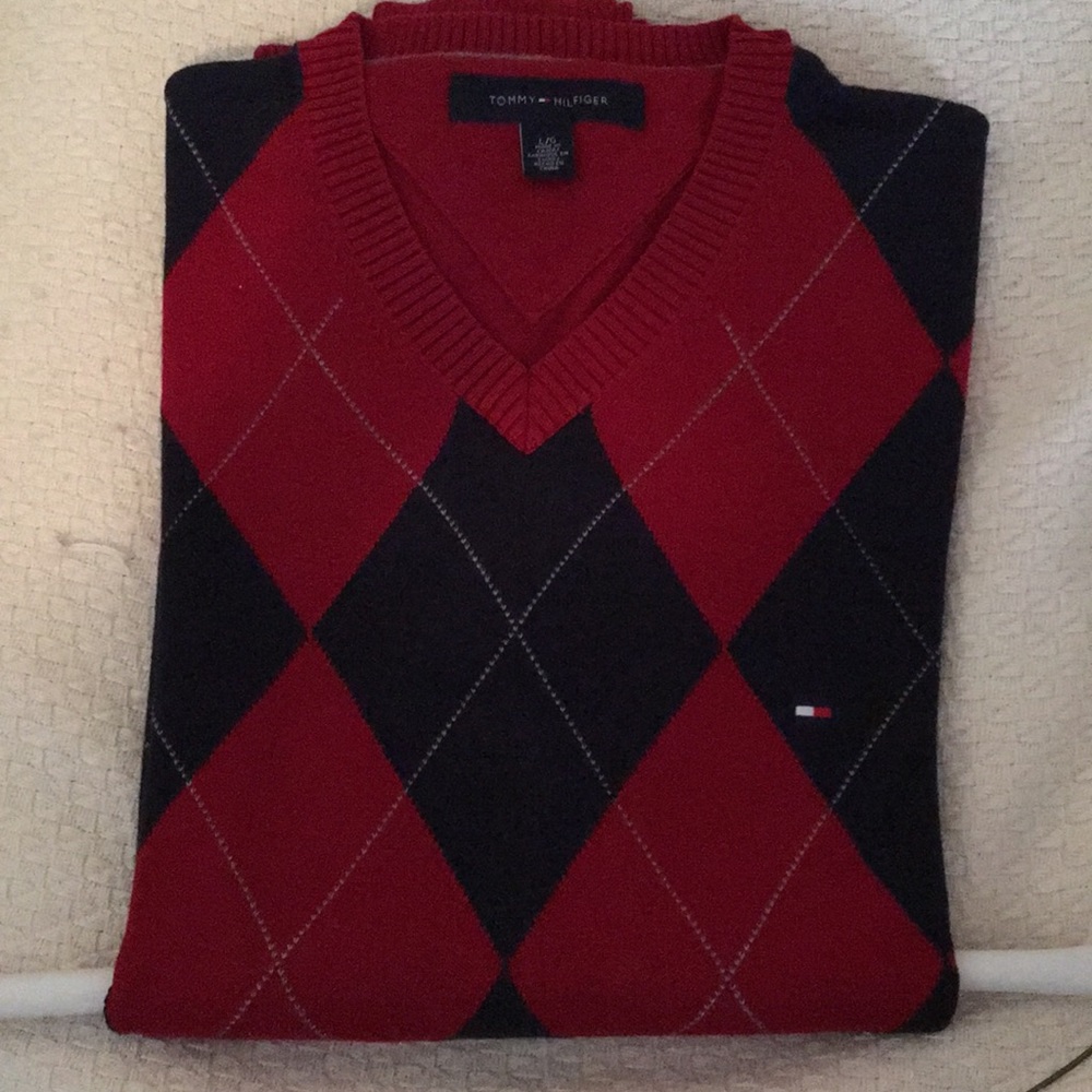 Tommy Hilfiger Red and Navy Argyle Sweater
